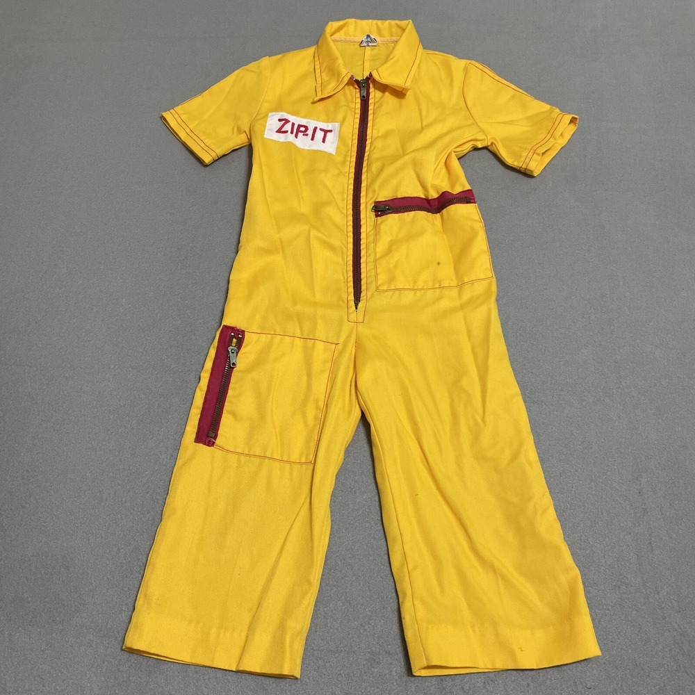 Vtg 50s 60s RARE Jumpsuit ZIP-IT Saks Retro Workwear USA Yelllow Kids Sz 4T/5T?